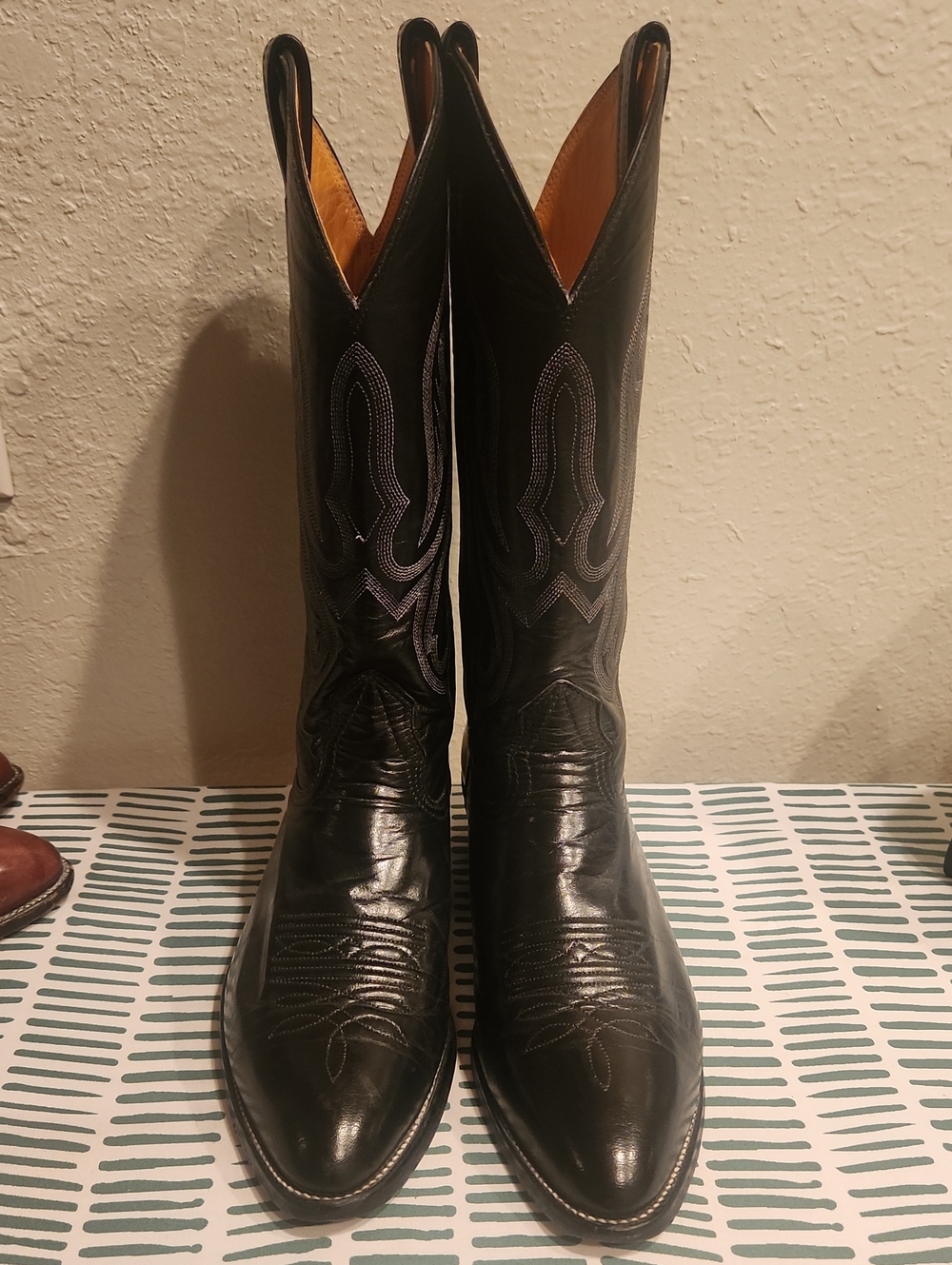 Nocona Black Leather Men's Western Cowboy Boots with Contrast Stitching